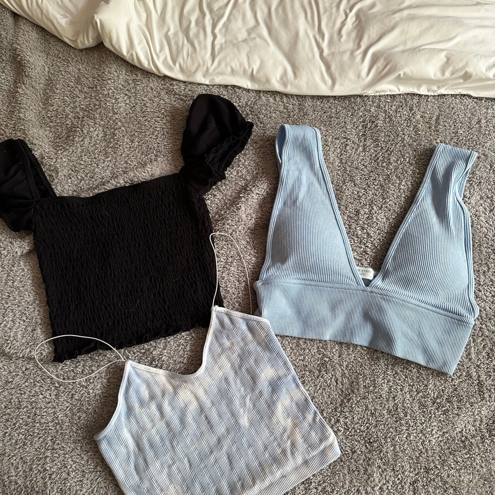Altar'd State Full Tilt Divided crop Black Light Blue Tank Tops bralette